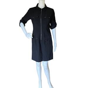 Michael Kors Black Zip Front Wool Crepe Shirtdress Size Small